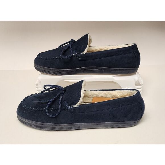 Vance Mens Shearling Slip-on Moccasin Slipper Navy Blue Size 11M - Picture 5 of 9
